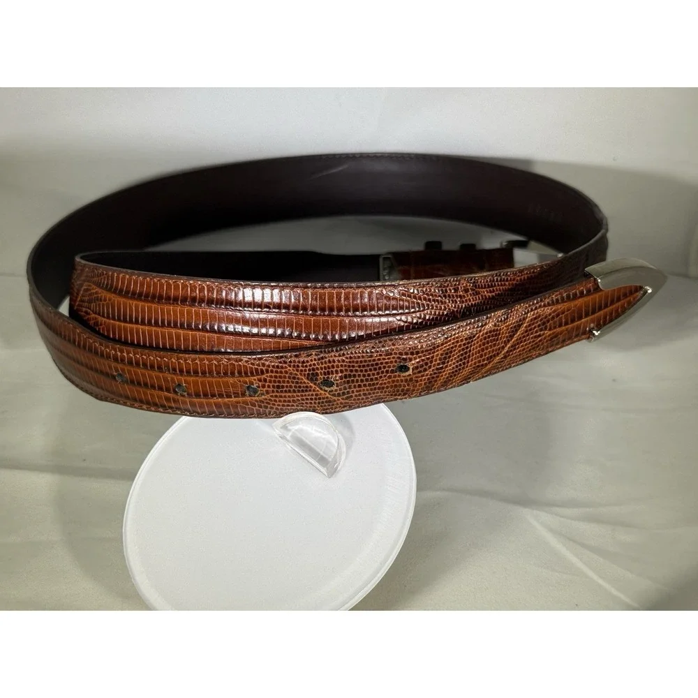 Footjoy Brown Lizard Embossed Leather Golf Belt Sz 42 Stainless Steel Hardware